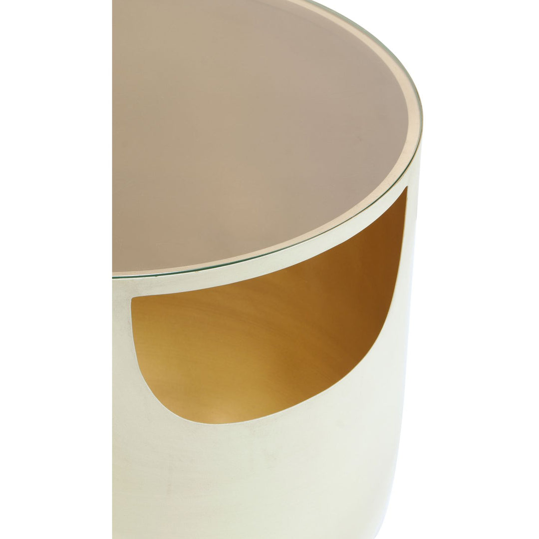 Doma Glass Top And Iron Base End / Side Table — Cream