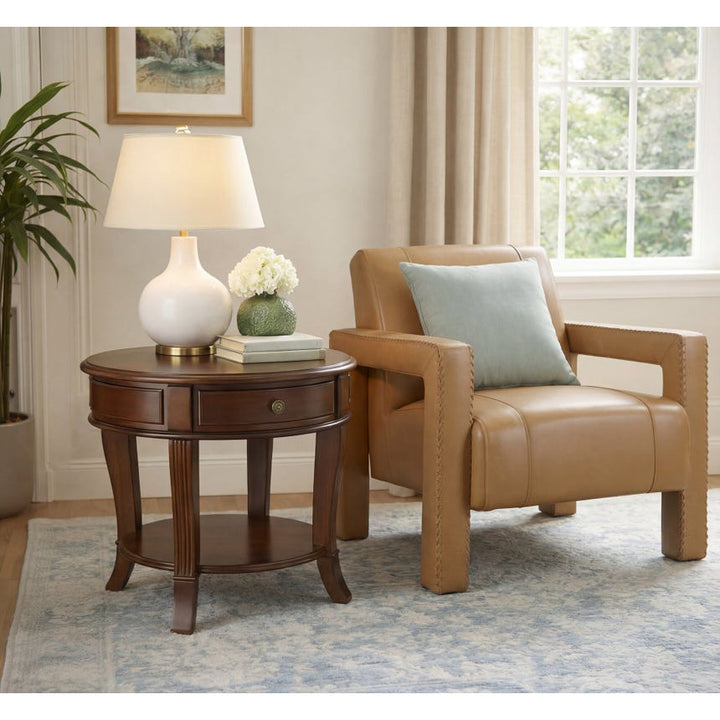 Greenwich Round Lamp Table - Brown - Wood - Round