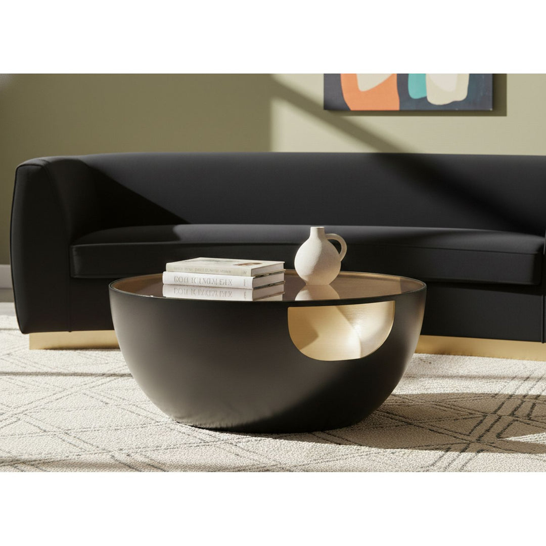 Doma Glass Top And Iron Base Coffee Table — Black