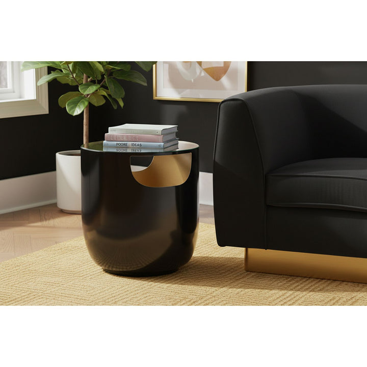Doma Glass Top And Iron Base End / Side Table — Black