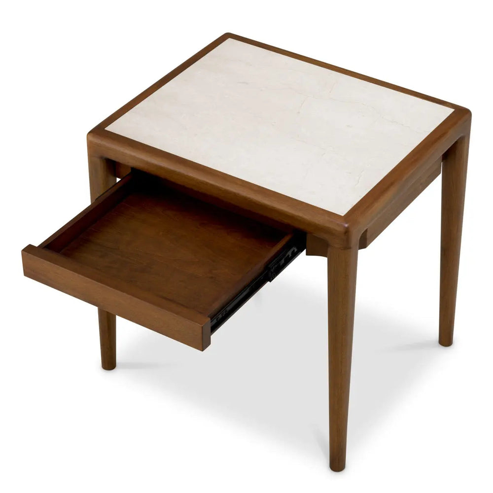 Side Table Hensley Square Mahogany Wood Caramel Finish Beige Marble - image 2