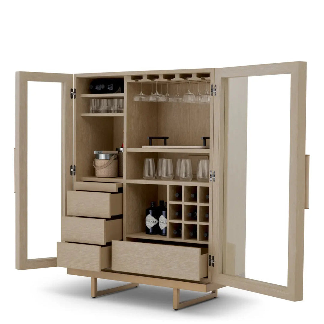 Bar Cabinet Connaught Washed Oak Veneer Brushed Brass Finish - image 2