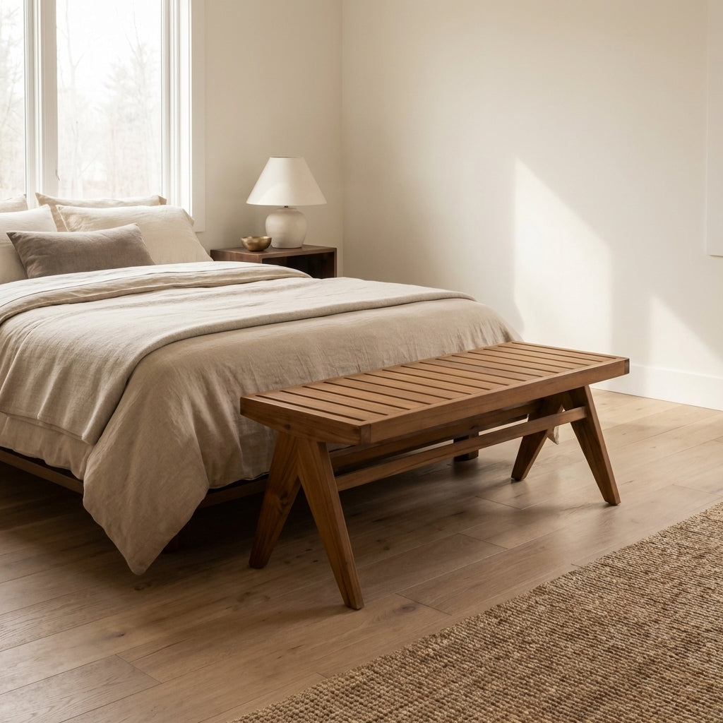 Jeanneret Teak Wood Slatted Bench - Thumbnail 4