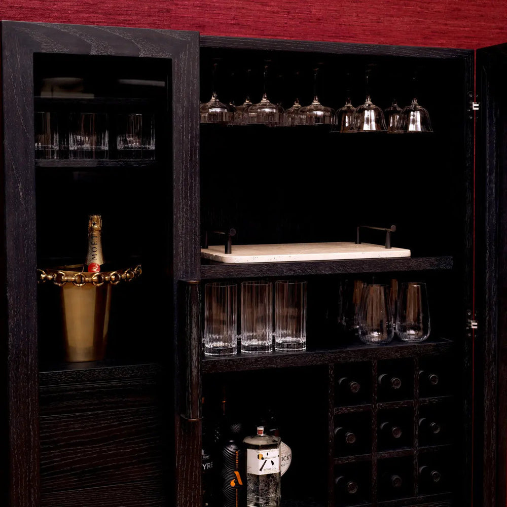 Bar Cabinet Connaught Charcoal Grey Oak Veneer Bronze Finish - image 2