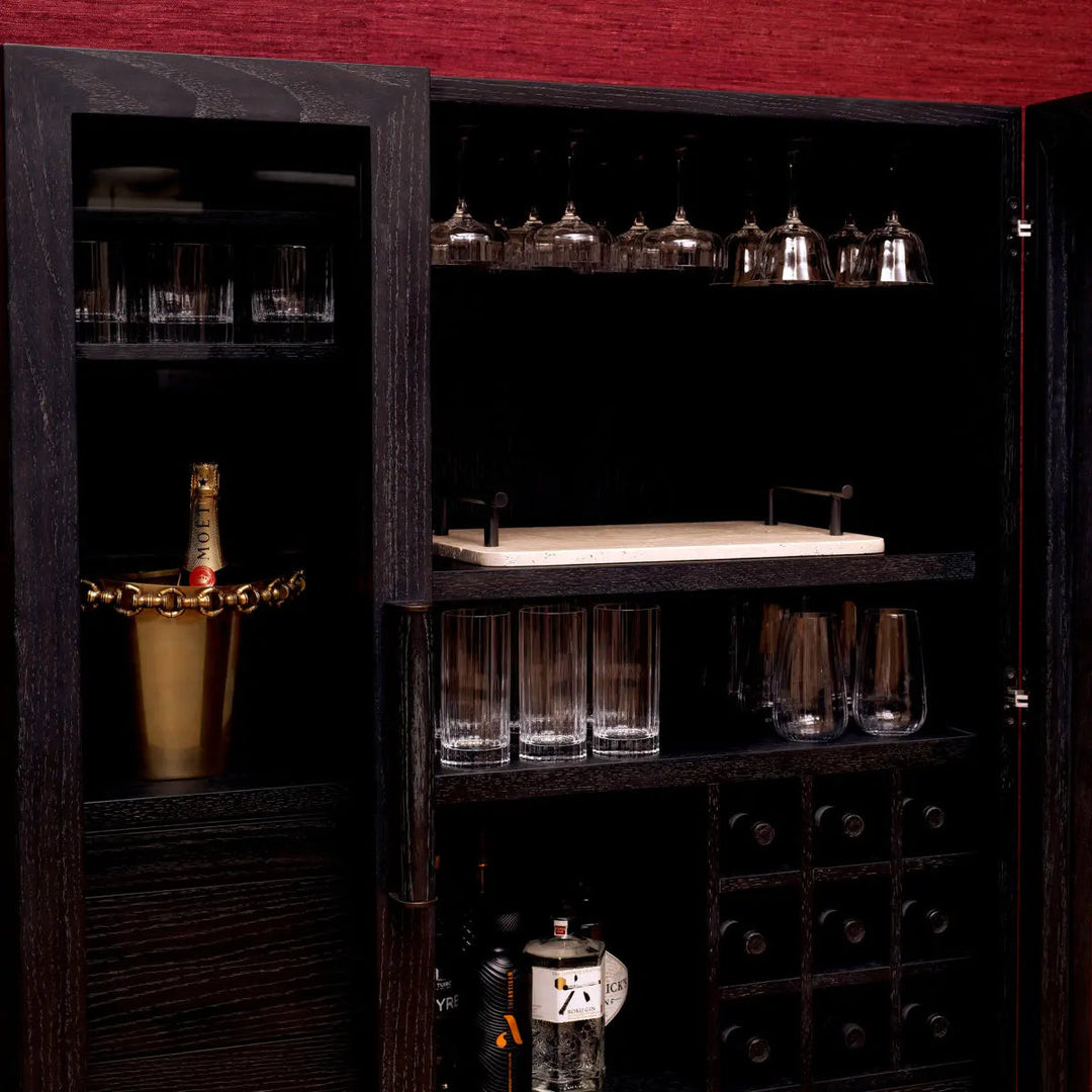 Bar Cabinet Connaught Charcoal Grey Oak Veneer Bronze Finish - image 2