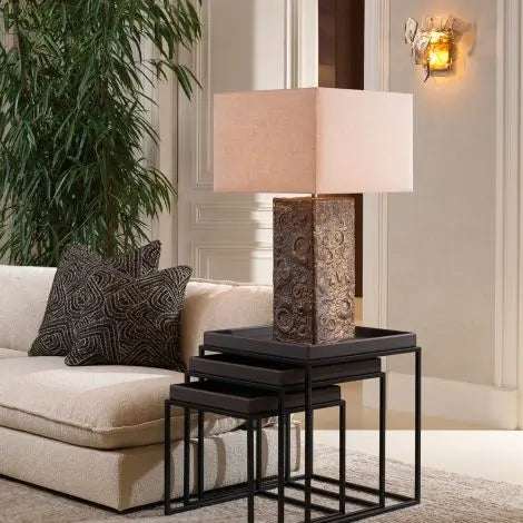 Side Table Léonard Faux Leather Dark Brown Black Finish Set Of 3 - image 2