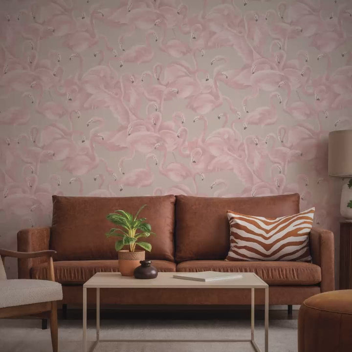 Flamingo Peel And Stick Wallpaper - Cheeky Pink-Tempaper & Co.-Tempaper-FL10538-Decor-3-France and Son