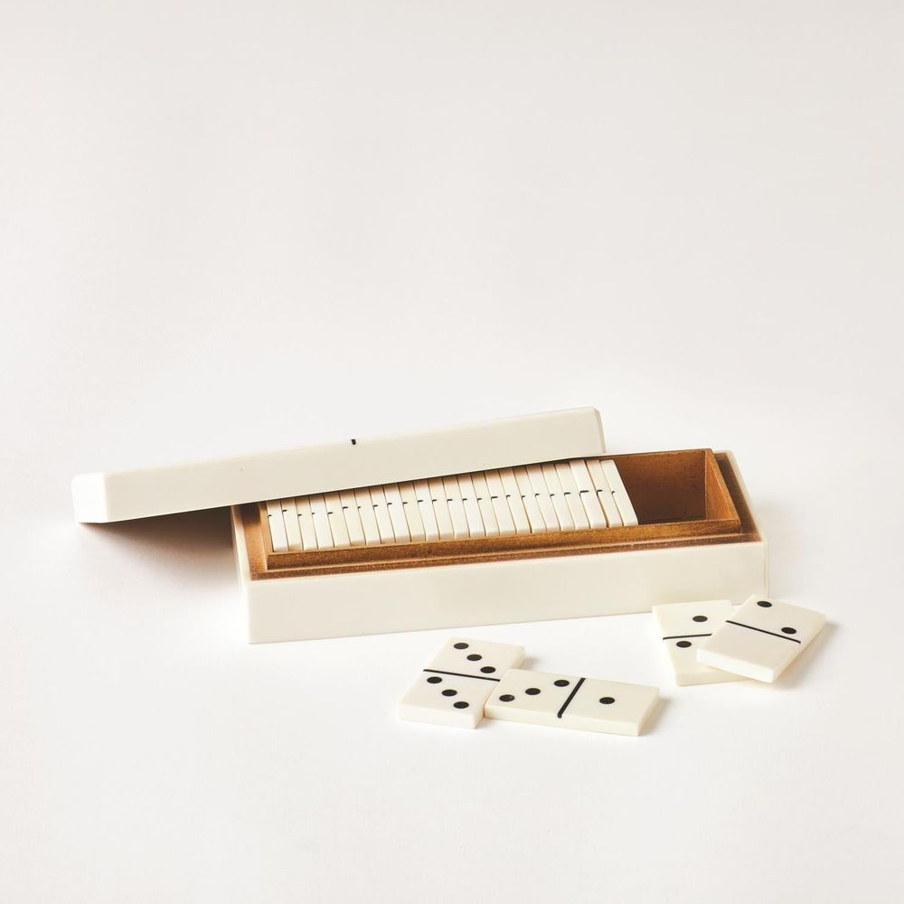 Dominoes Box-White w/Black Dots-Lg