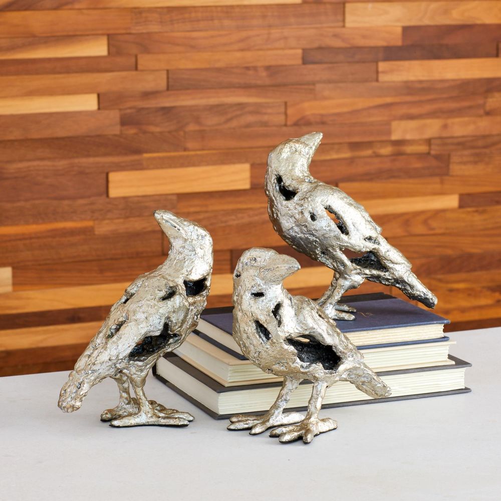 Decorative Objects S/3 Deconstructed Birds-Silver Leaf