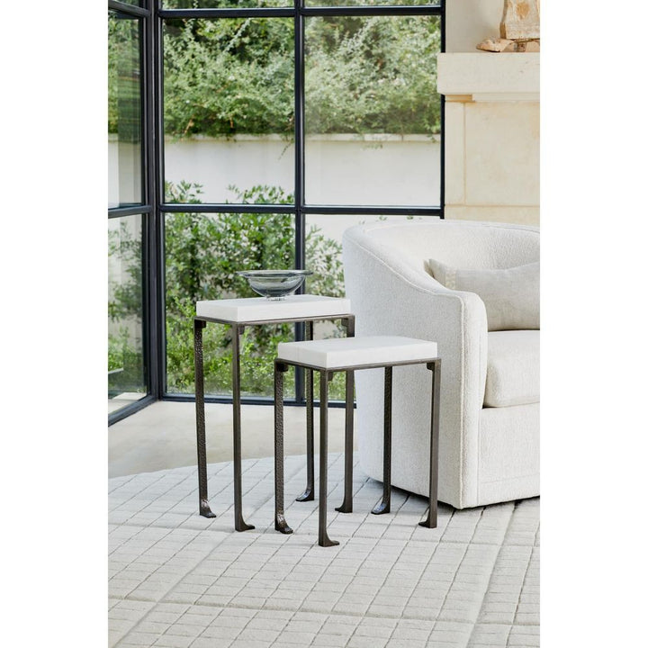 Zen Side Table w/White Honed Marble-Bronze/Grey-Lg