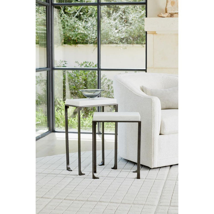 Zen Side Table w/White Honed Marble-Bronze/Grey-Lg