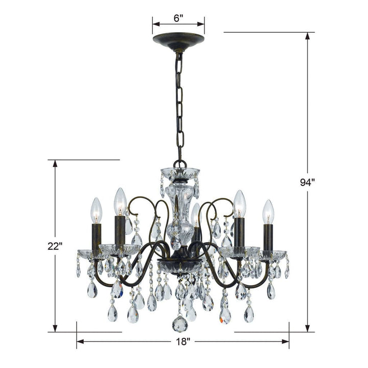 Butler 5 Light Hand Cut Crystal English Bronze Chandelier-Crystorama Lighting Company-CRYSTO-3025-EB-CL-MWP-Chandeliers-3-France and Son