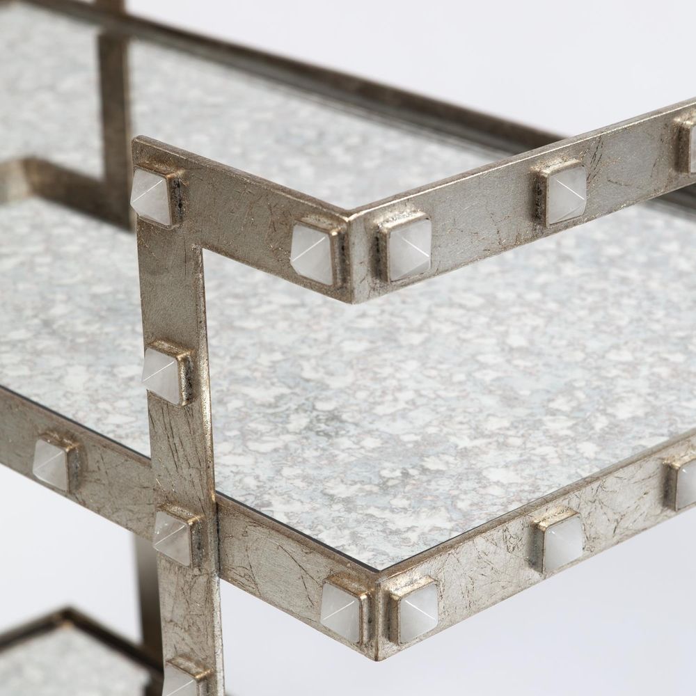 Bar Storage: Carts Quartz Stud Bar Cart-Silver Leaf