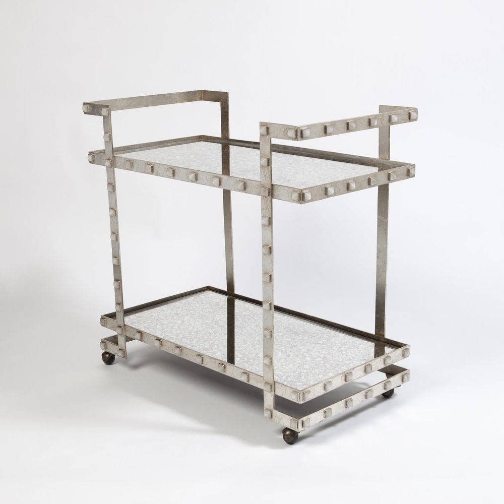 Bar Storage: Carts Quartz Stud Bar Cart-Silver Leaf