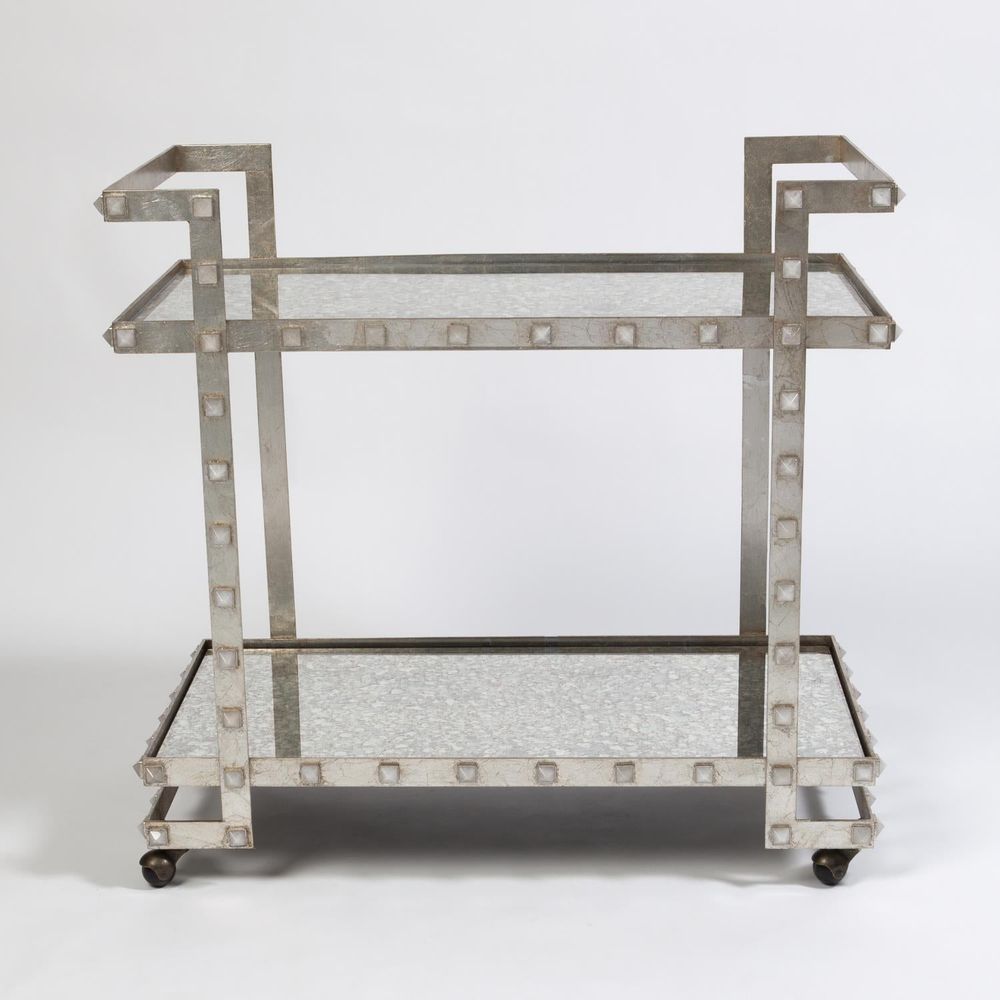 Bar Storage: Carts Quartz Stud Bar Cart-Silver Leaf