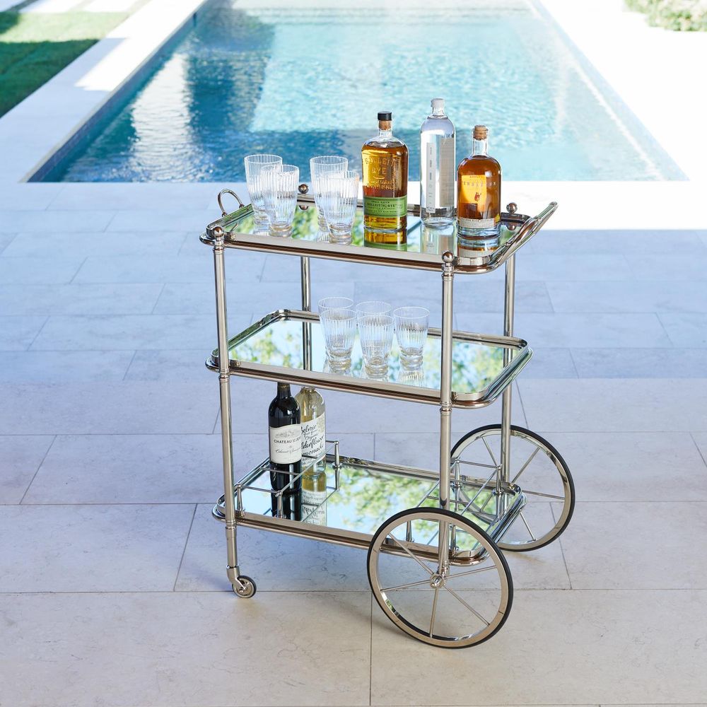 Bar Storage: Carts English Bar Cart and Tea Trolley-Nickel