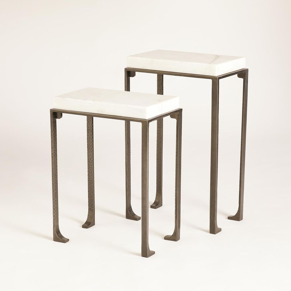 Zen Side Table w/White Honed Marble-Bronze/Grey-Sm