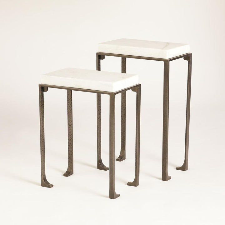 Zen Side Table w/White Honed Marble-Bronze/Grey-Lg