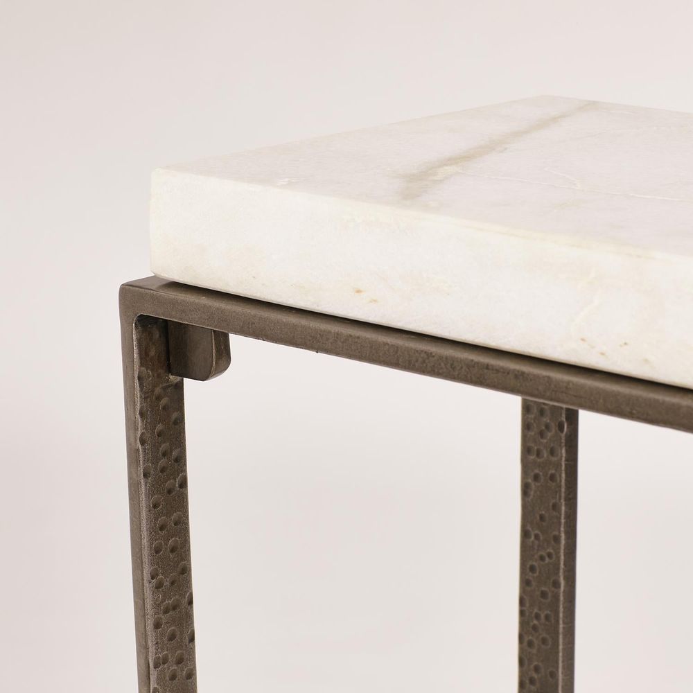 Zen Side Table w/White Honed Marble-Bronze/Grey-Lg