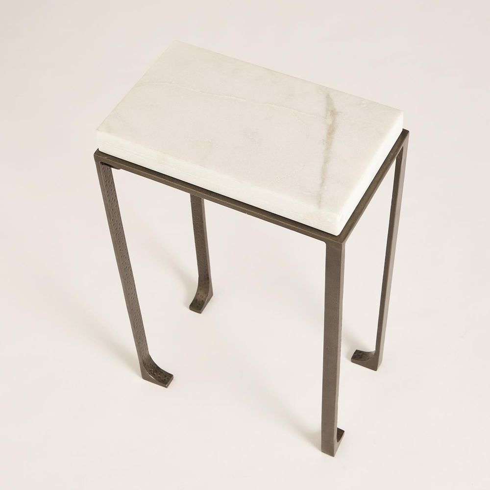 Side Tables Zen Side Table w/White Honed Marble-Bronze/Grey-Lg