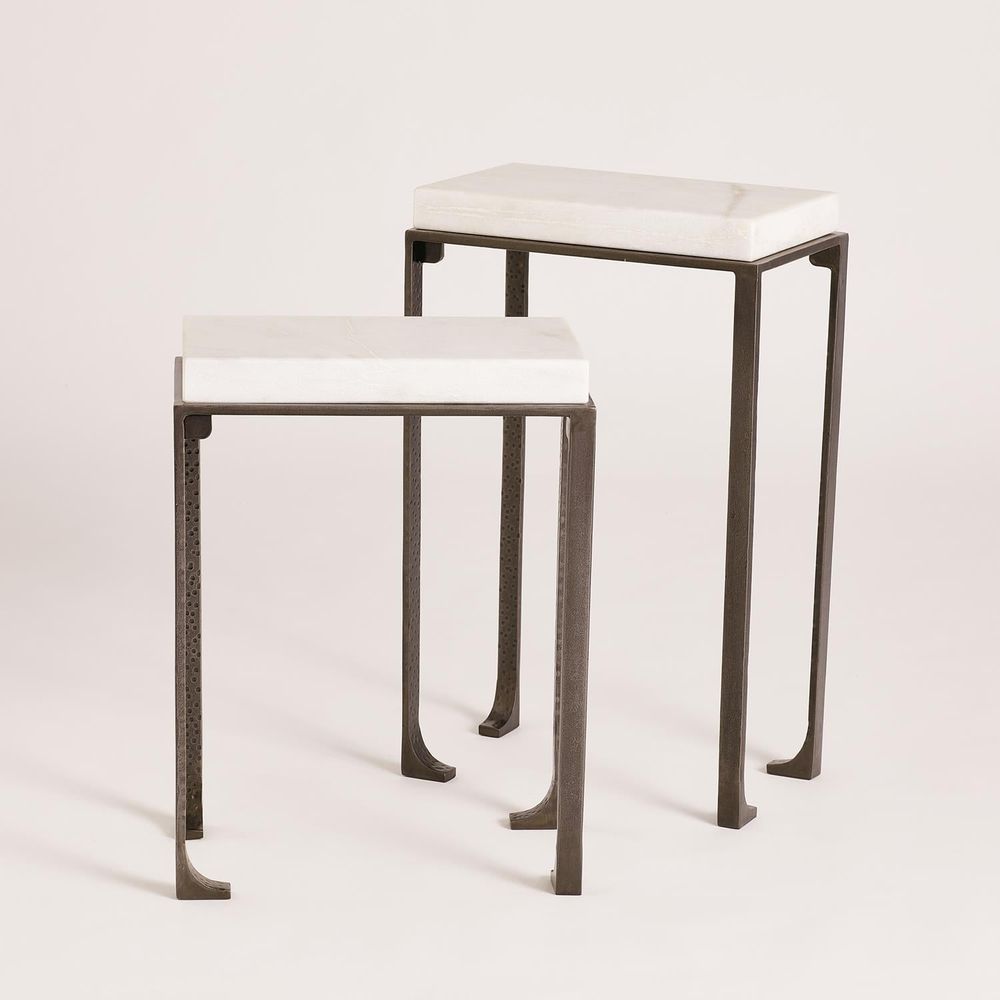 Side Tables Zen Side Table w/White Honed Marble-Bronze/Grey-Lg
