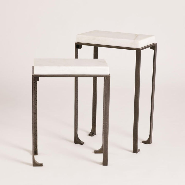 Zen Side Table w/White Honed Marble-Bronze/Grey-Lg