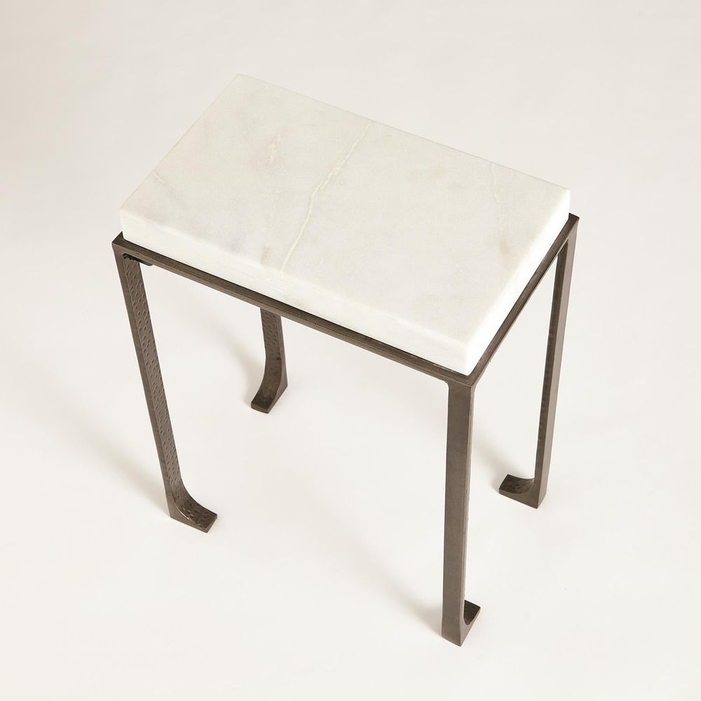 Zen Side Table w/White Honed Marble-Bronze/Grey-Lg