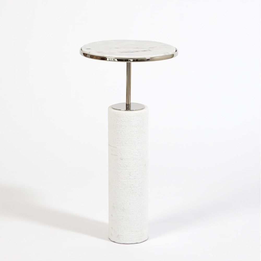 Side Tables Tall Cored Marble Table-Nickel