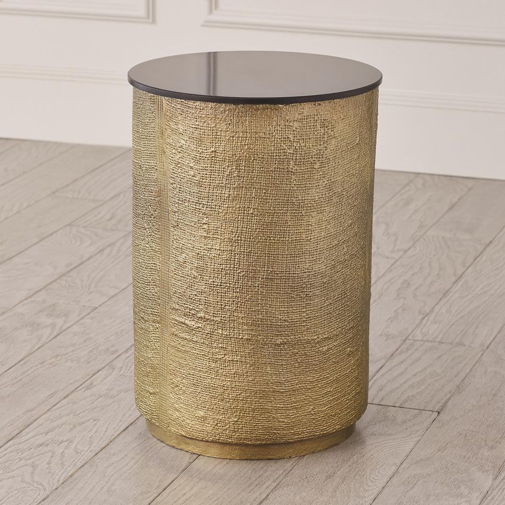 Side Tables Hemp Etched Barrel Table-Antique Brass