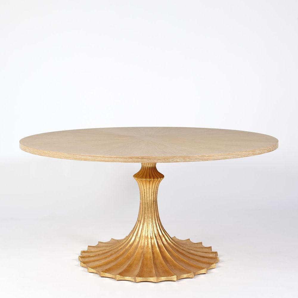 Dining Tables Flute Table 60 Cerused Oak Top w/34 Gold Leaf Base