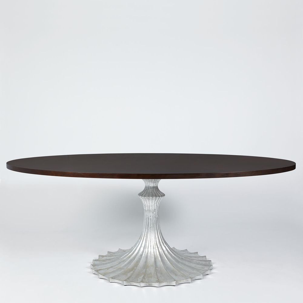 Dining Tables Flute Table 78 Walnut Top w/34 Silver Leaf Base