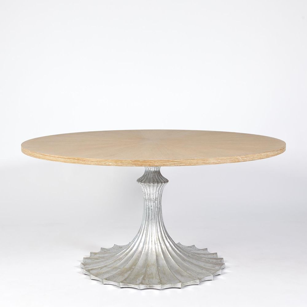 Dining Tables Flute Table 60 Cerused Oak Top w/34 Silver Leaf Base