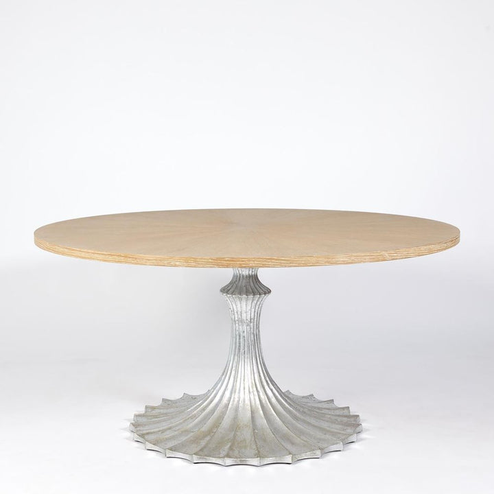 Dining Tables Flute Table 60 Cerused Oak Top w/34 Silver Leaf Base