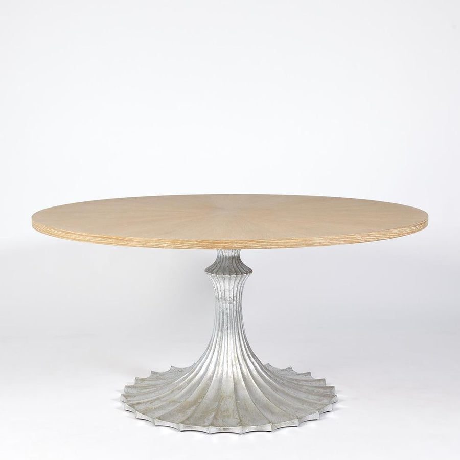 Dining Tables Flute Table 60 Cerused Oak Top w/34 Silver Leaf Base