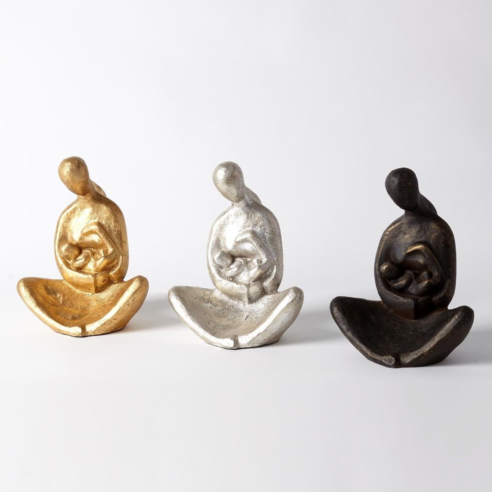 Seated Mother with Infant Sculpture-Silver Leaf
