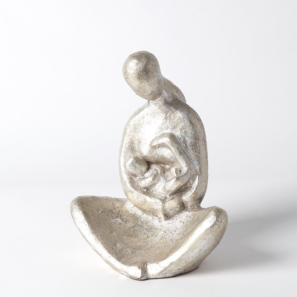 Decorative Objects Seated Mother with Infant Sculpture-Silver Leaf