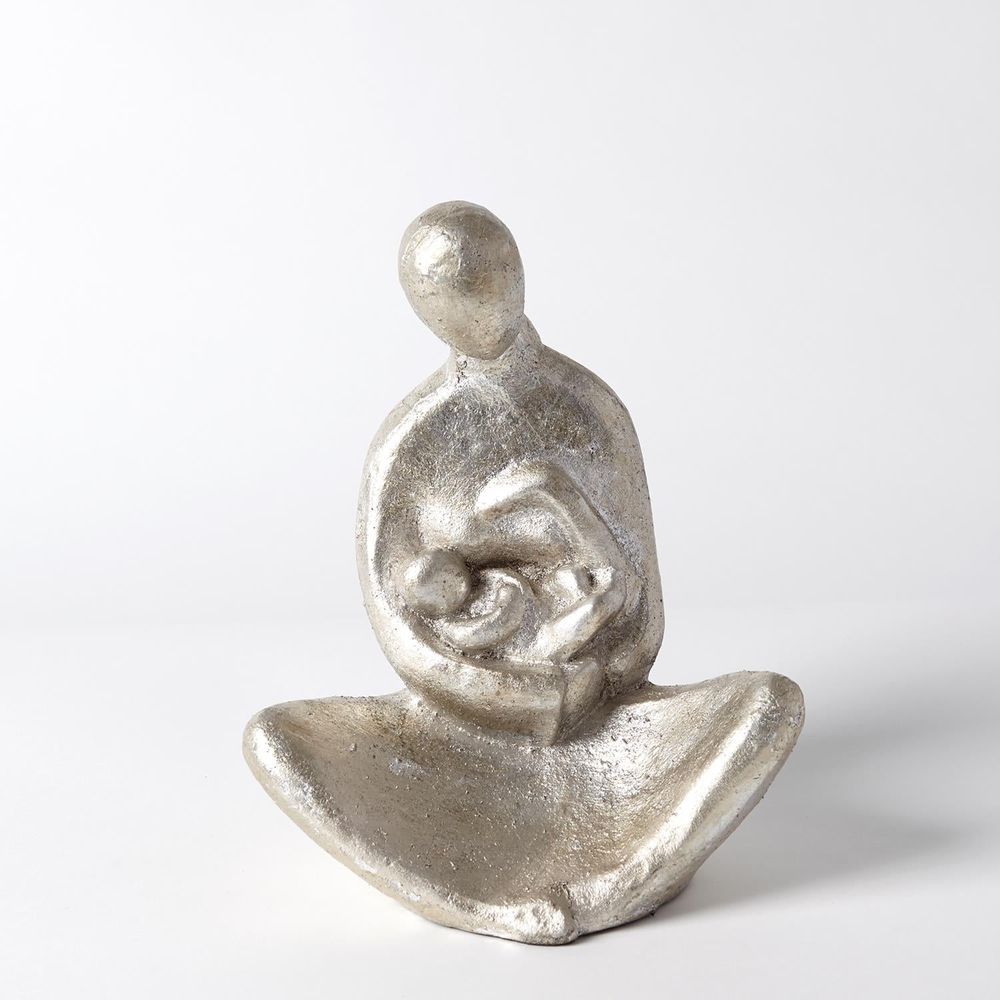 Decorative Objects Seated Mother with Infant Sculpture-Silver Leaf