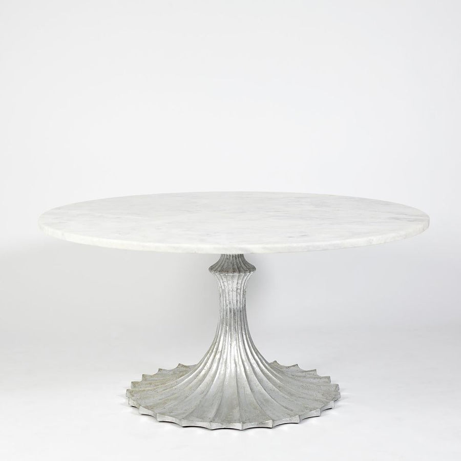 Dining Tables Flute Table 60 White Marble Top w/34 Silver Leaf Base