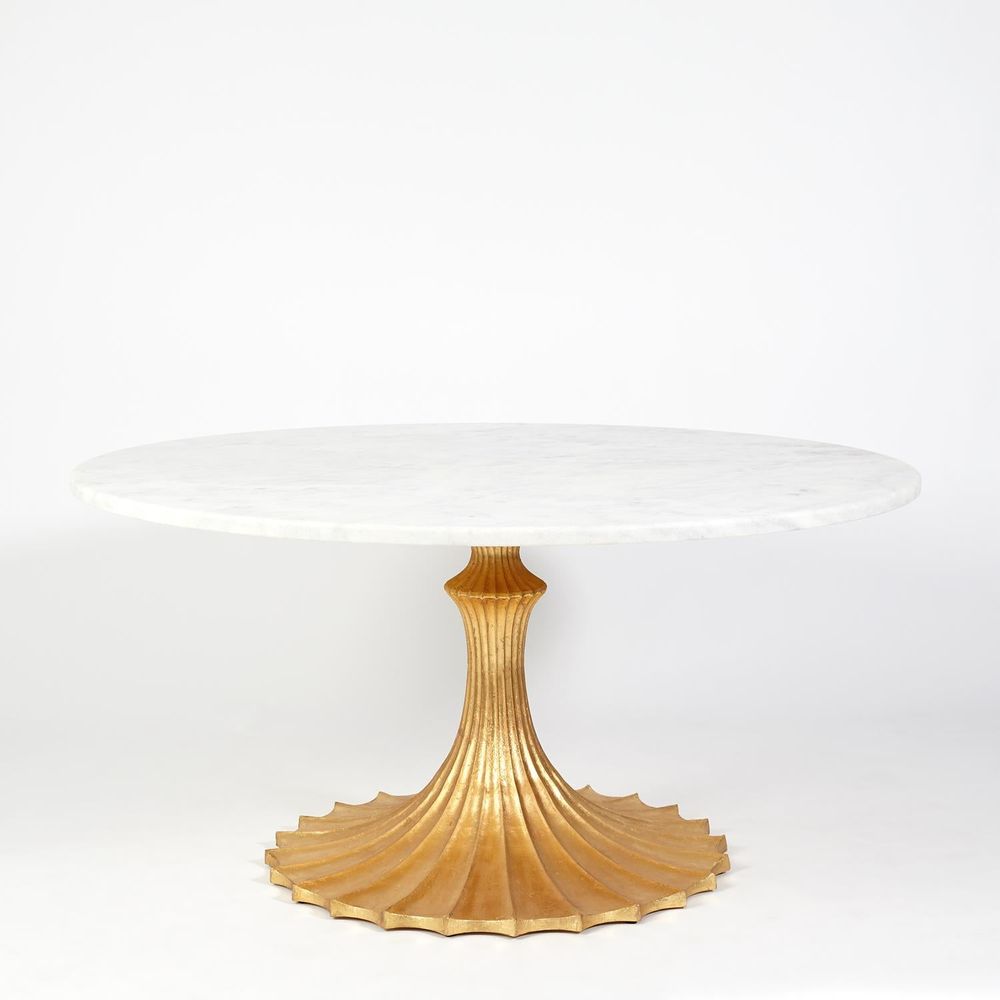 Dining Tables Flute Table 60 White Marble Top w/34 Gold Leaf Base
