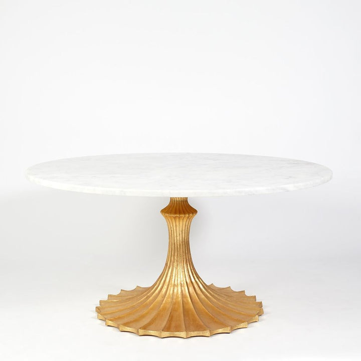 Dining Tables Flute Table 60 White Marble Top w/34 Gold Leaf Base