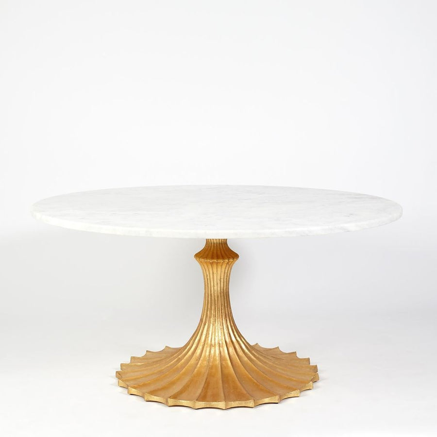 Dining Tables Flute Table 60 White Marble Top w/34 Gold Leaf Base