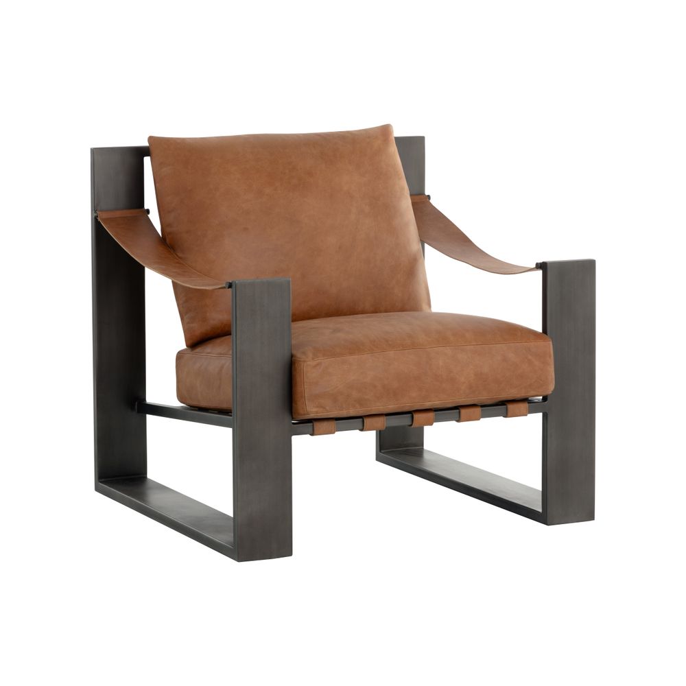 Lounge Chairs Berke Lounge Chair - Gunmetal - Tan Leather