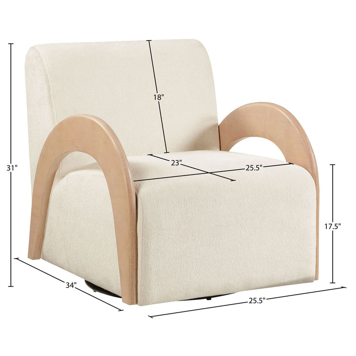 Neria Chenille Fabric Upholstered Swivel Accent Chair — Cream / Painted Natural