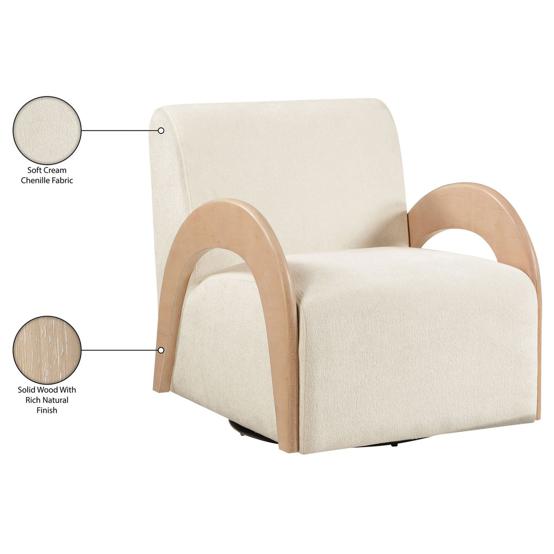 Neria Chenille Fabric Upholstered Swivel Accent Chair — Cream / Painted Natural