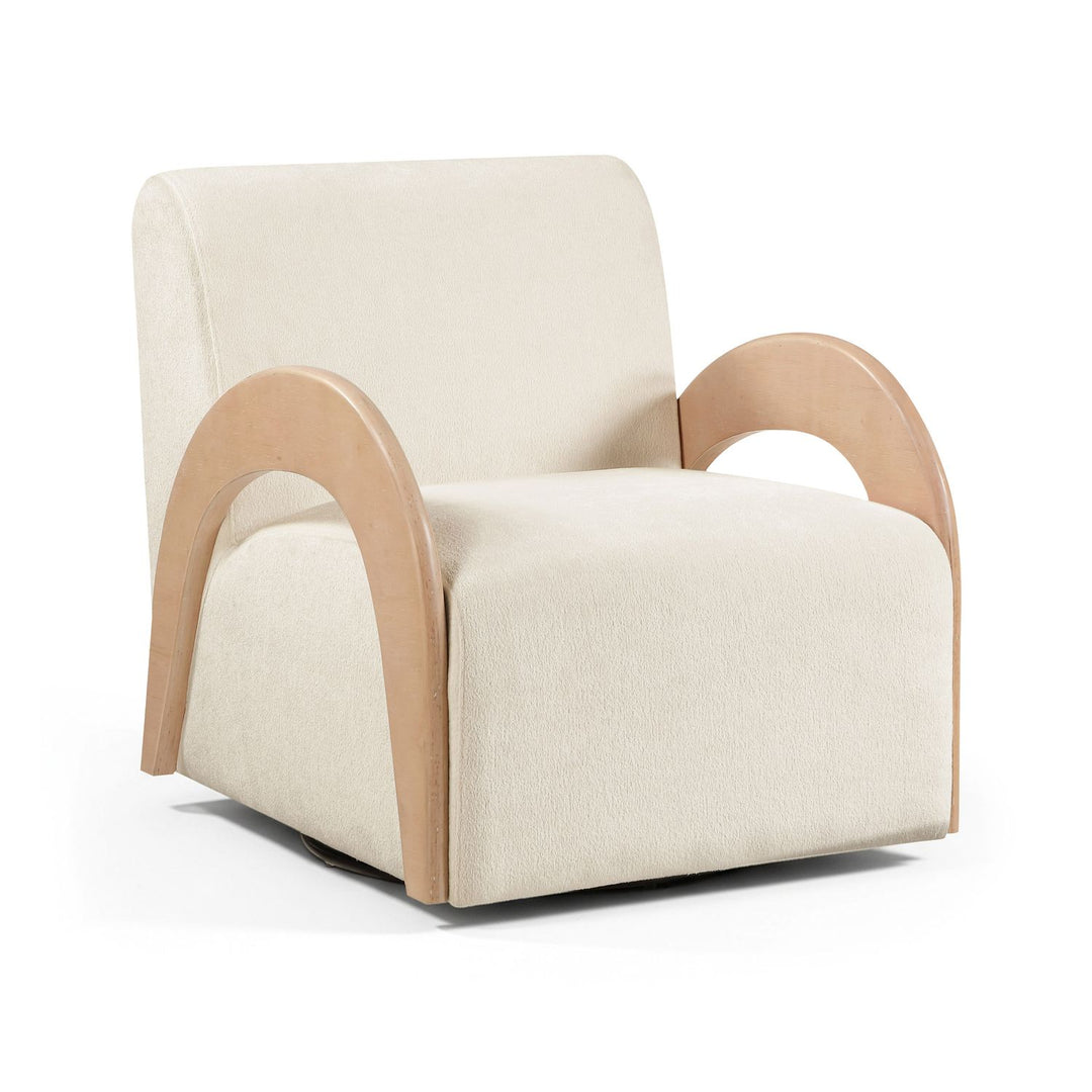 Neria Chenille Fabric Upholstered Swivel Accent Chair — Cream / Painted Natural
