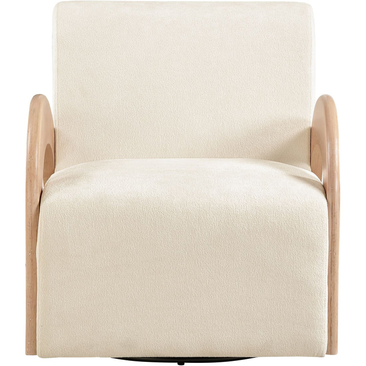Neria Chenille Fabric Upholstered Swivel Accent Chair — Cream / Painted Natural