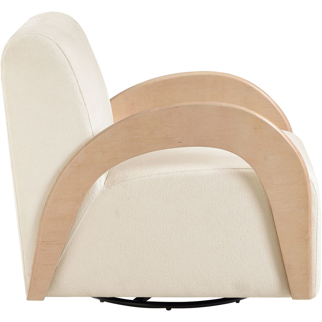 Neria Chenille Fabric Upholstered Swivel Accent Chair — Cream / Painted Natural