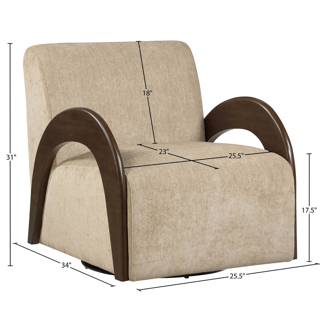 Neria Chenille Fabric Upholstered Swivel Accent Chair — Beige / Painted Brown