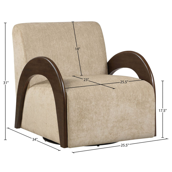Neria Chenille Fabric Upholstered Swivel Accent Chair — Beige / Painted Brown