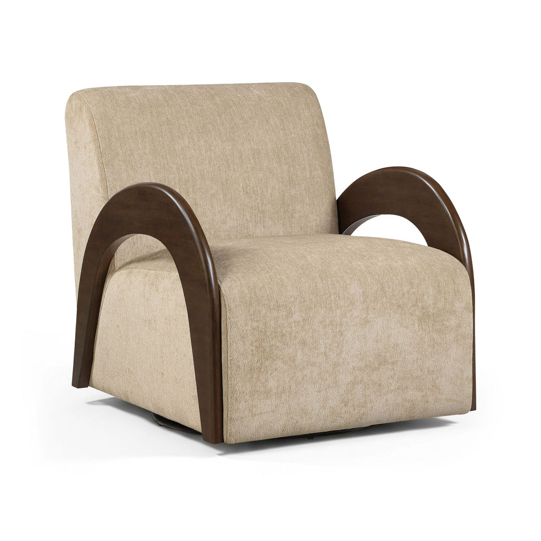 Neria Chenille Fabric Upholstered Swivel Accent Chair — Beige / Painted Brown